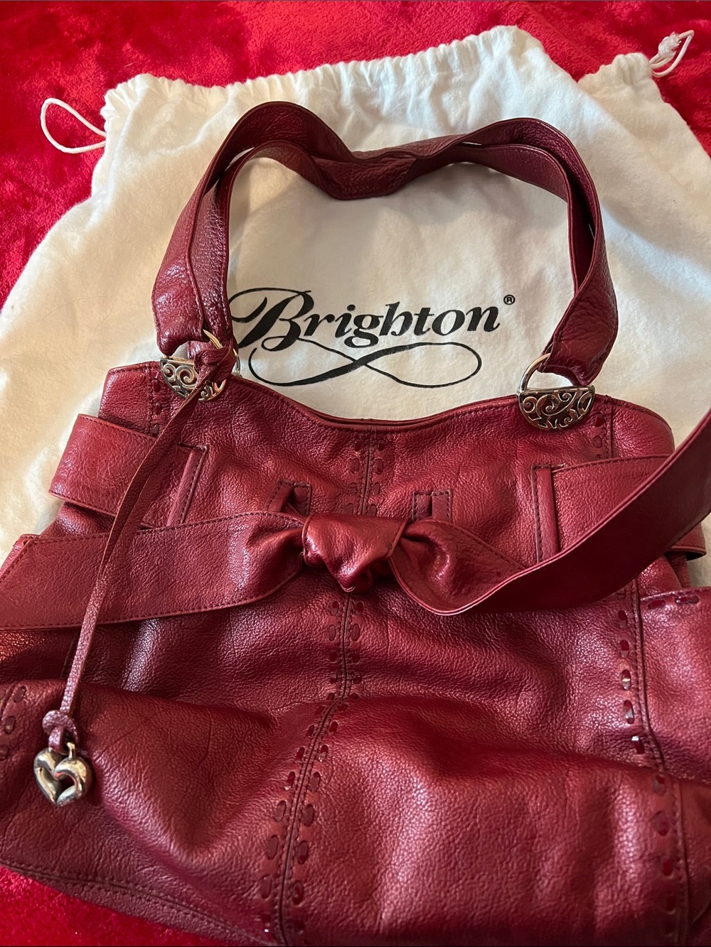 Brighton Red Leather Shoulder Bag with Bow and Heart Charm